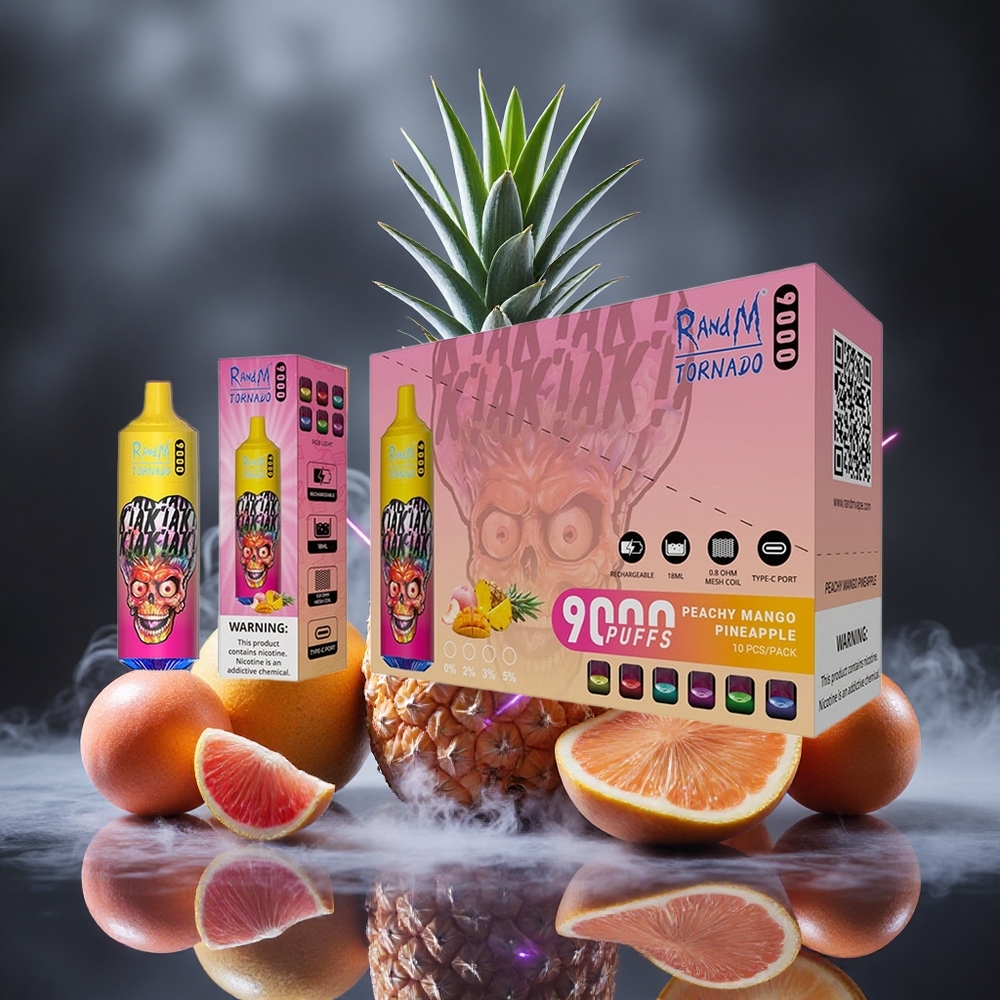 RandM Fumot Tornado 9000 Puffs Peachy Mango Pineapple 18mL Mesh Coil Canada vape wholesale