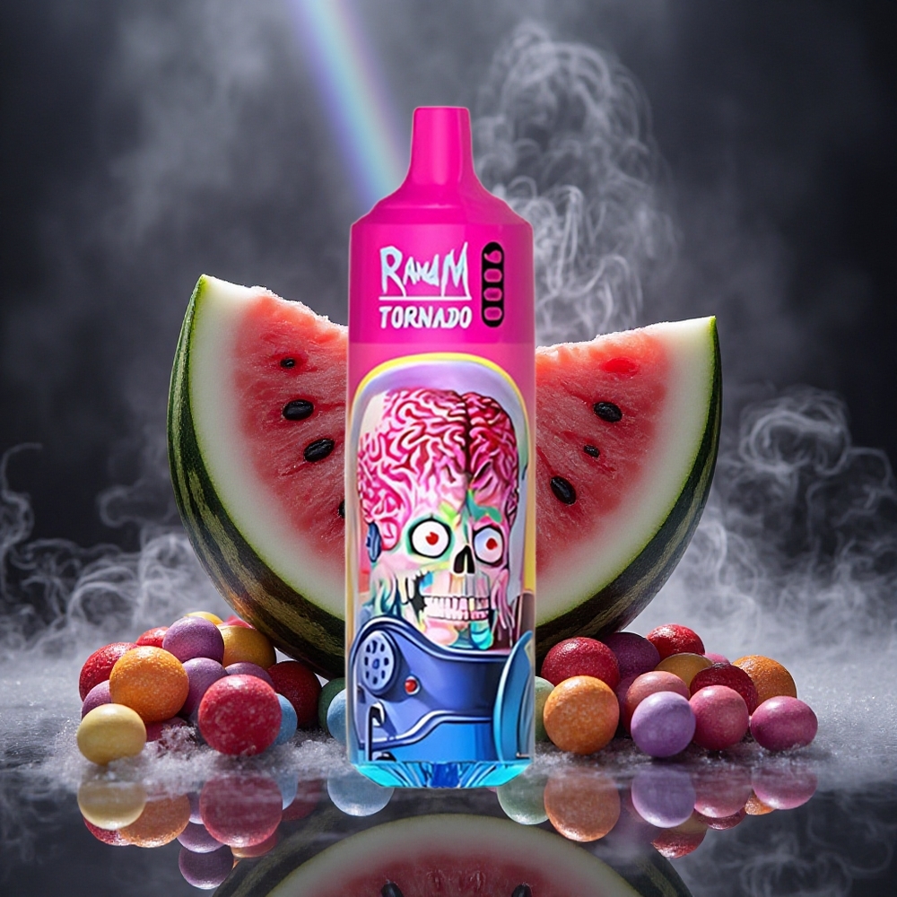 RandM Fumot Tornado 9000 Puffs Watermelon Skittles 18mL Mesh Coil Canada vape wholesale