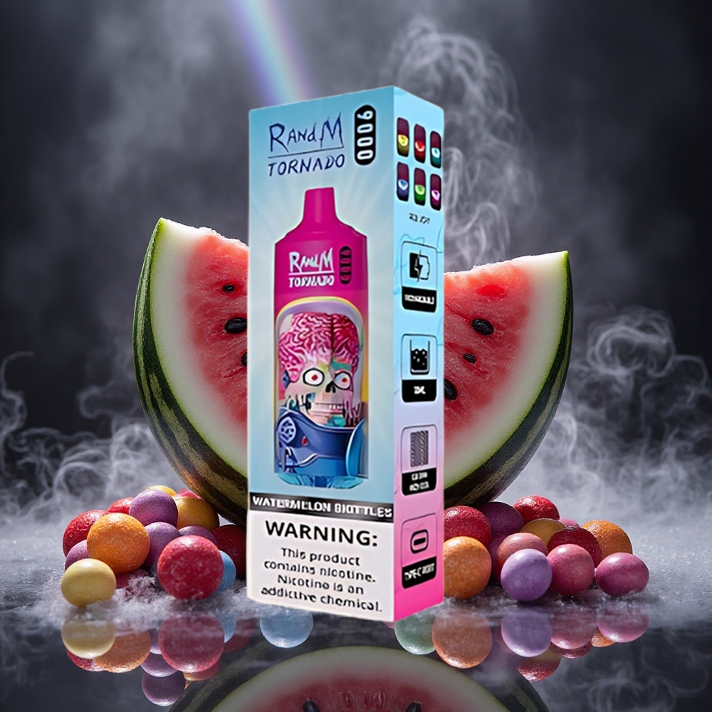 RandM Fumot Tornado 9000 Puffs Watermelon Skittles 18mL Mesh Coil Canada vape wholesale
