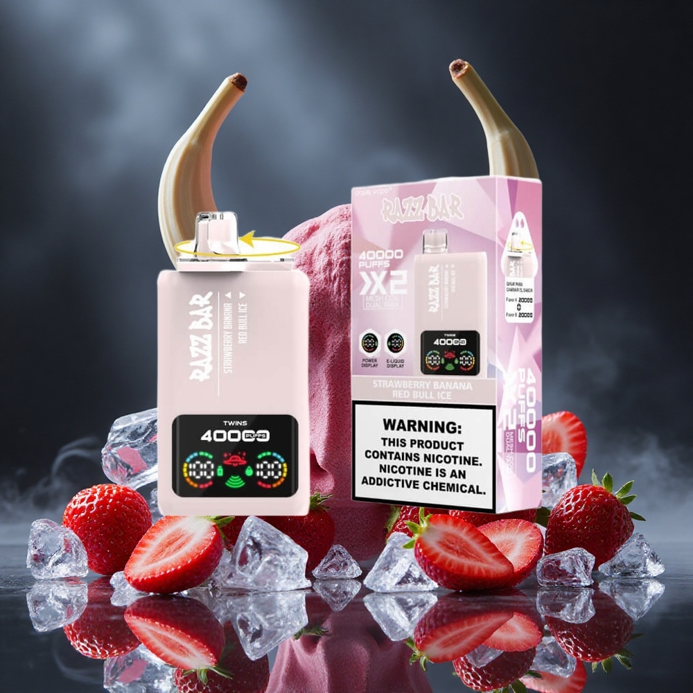 Razz Bar 40000 Puffs Strawberry Banana Red Bull Ice Power Screen Display Canada vape wholesale
