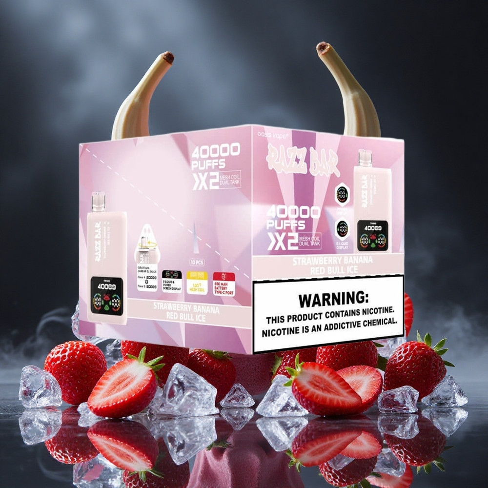 Razz Bar 40000 Puffs Strawberry Banana Red Bull Ice Power Screen Display Canada vape wholesale
