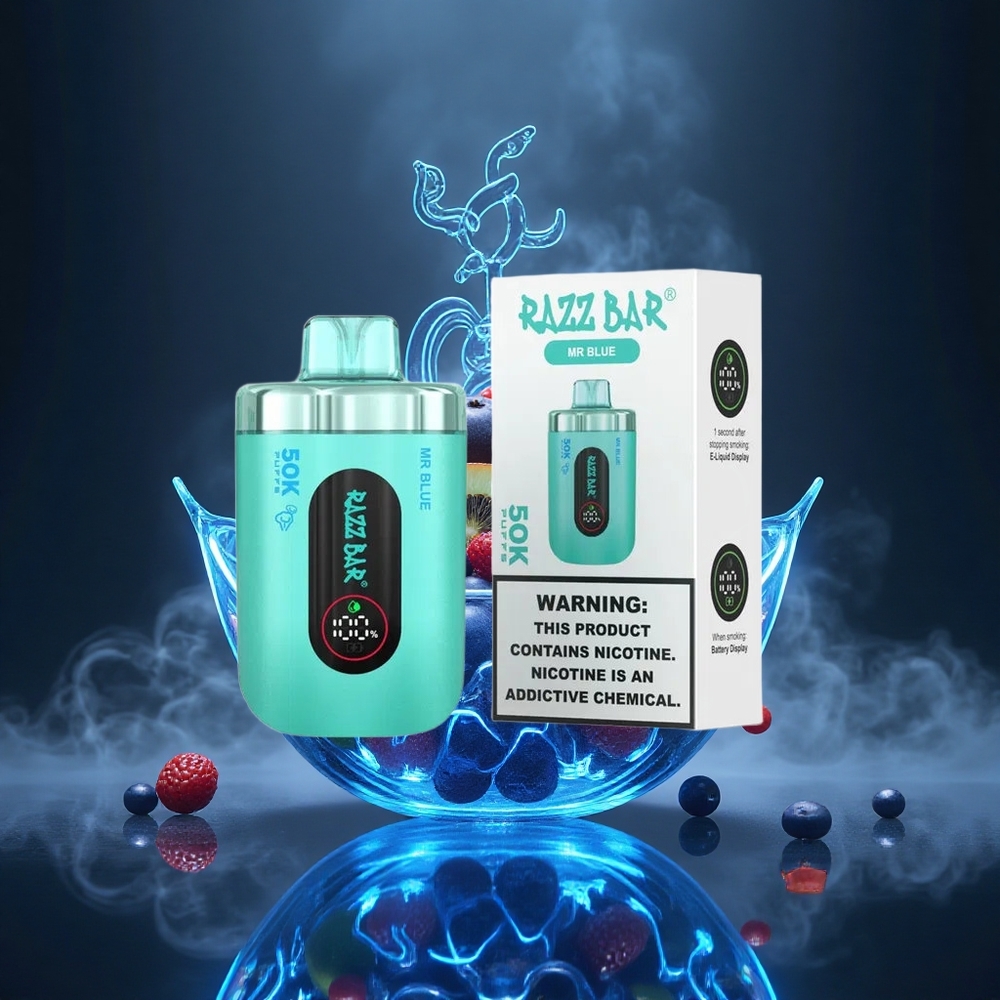 Razz Bar 50K Puffs Mr Blue Disposable Vape 1.0 Ohm Mesh Coil Type-C Rechargeable Canada vape wholesale