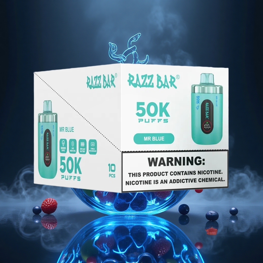 Razz Bar 50K Puffs Mr Blue Disposable Vape 1.0 Ohm Mesh Coil Type-C Rechargeable Canada vape wholesale